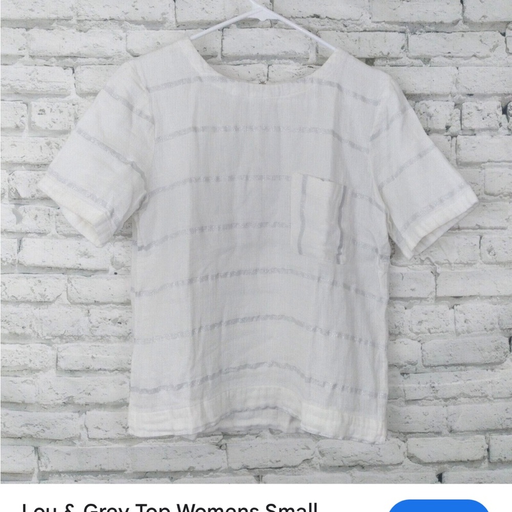 Lou & Grey Short Sleeve White and Silver Striped Tee size xs